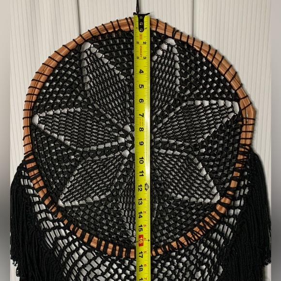 Black Macrame / Crocheted Dream Catcher With Wooden Grapevine Hoop - Hand Made - Picture 9 of 11